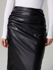 Slit Back Ruched Midi Skirt